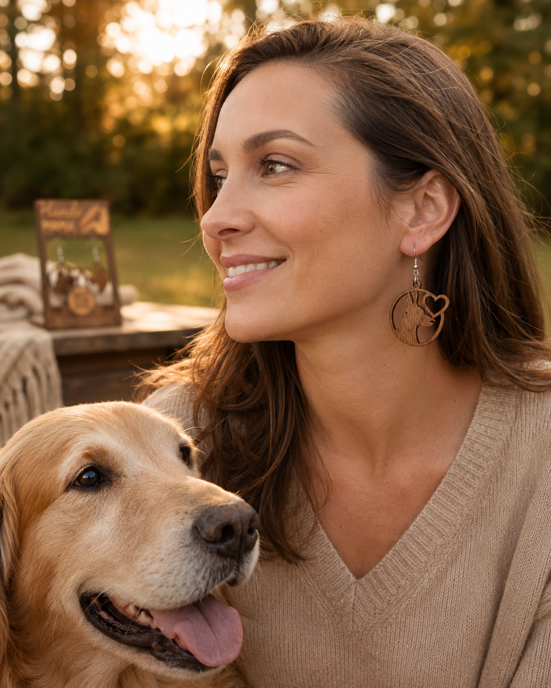 Personalisiertes Geschenkset für Hunde-Mamas – Ohrringhalter aus edlem Kirschholz mit QR-Botschaft